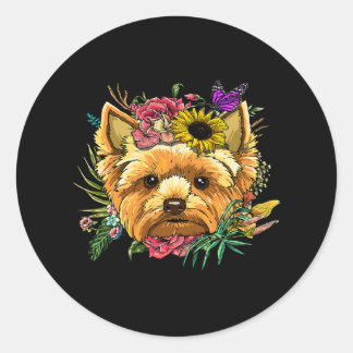 Floral Yorkshire Terrier Botanical Plant Flower Yo Classic Round Sticker