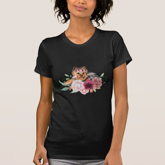 Floral Yorkshire Terrier T-Shirt (Front)