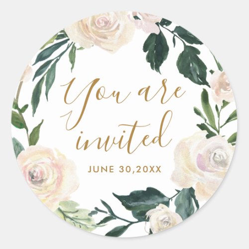 Floral You are Invited Mothers Blessing Party Classic Round Sticker