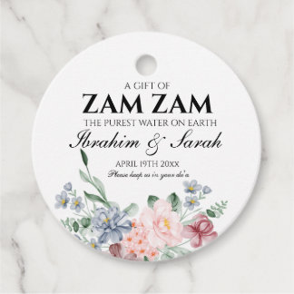 Floral zamzam water nikah muslim wedding favor tags