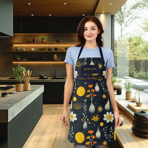 Floral Zen Kitchen Wear - Dark Blue with Golden Apron
