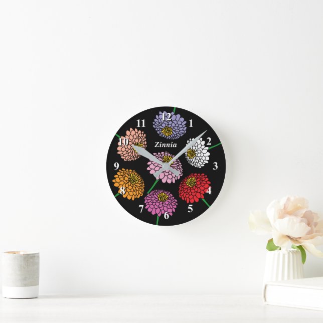 Floral Zinnia flower personalized wall clock (Home)