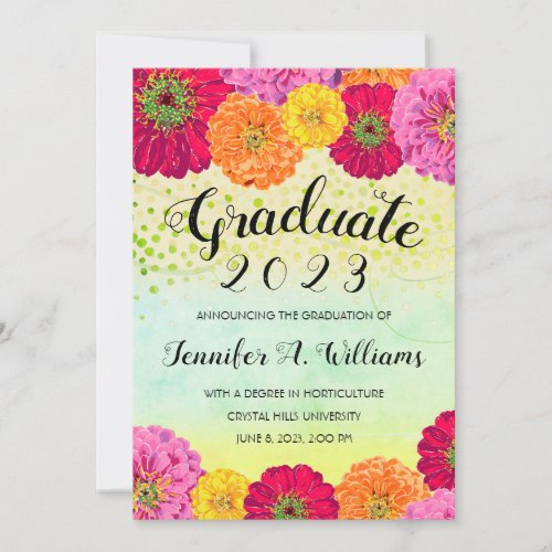 Floral Zinnia Watercolor Bright 2023 Graduate Announcement