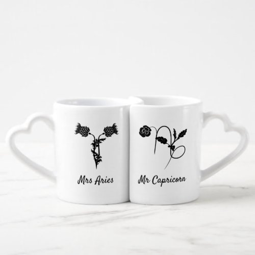 Floral zodiac signs astrology Capricorn Aries  Coffee Mug Set