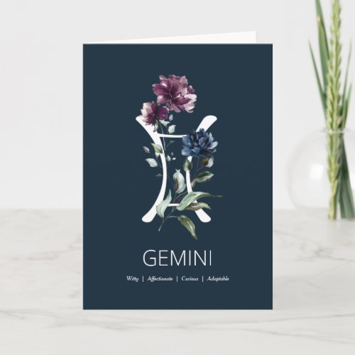 Floral Zodiac Star Sign Gemini Birthday Card