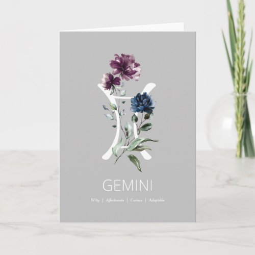 Floral Zodiac Star Sign Gemini Birthday Card