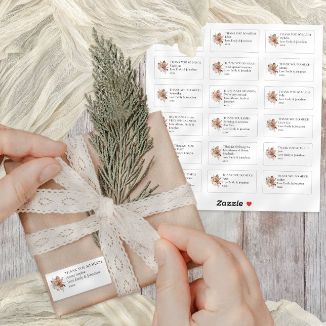 Florals 18 Individual Recipients Thank You Wedding Sticker (Sheet of 18 Individual thank you  messages for your wedding guests with Rust Fall Florals Motif)