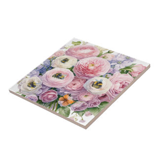 FLORALS AND BEES  CERAMIC TILE