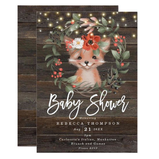 florals and cute fox boho modern baby shower invitation