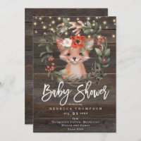 florals and cute fox boho modern baby shower invitation