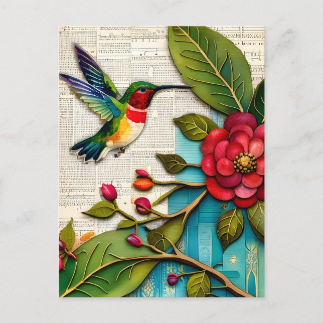 Florals and Hummingbird Postcard (Front)