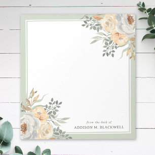 Florals and Sage Green Border From The Desk Of Notepad