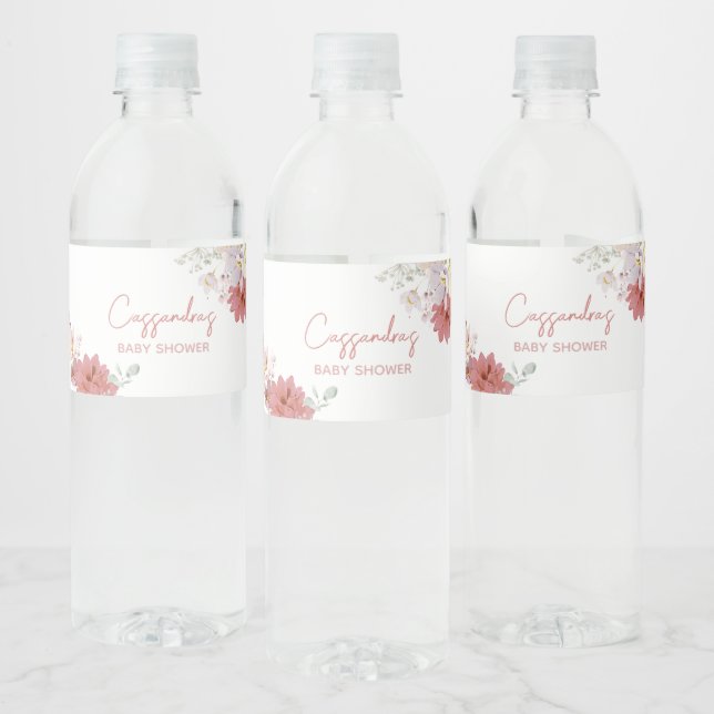 Florals Baby Bloom Baby Shower  Water Bottle Label (Bottles)