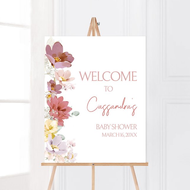 Florals Baby Bloom Baby Shower Welcome Poster (Spring Wildflower Baby Shower Welcome Sign)