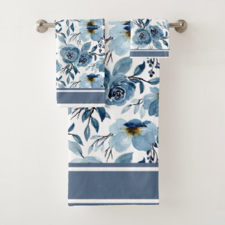 Florals Blue Cabbage Roses Towel