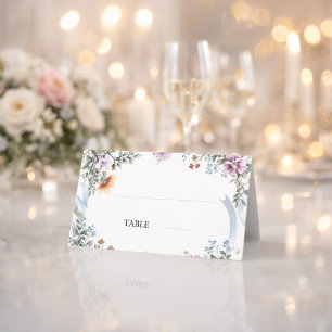 Florals Blue Ribbon Place Cards Elegant