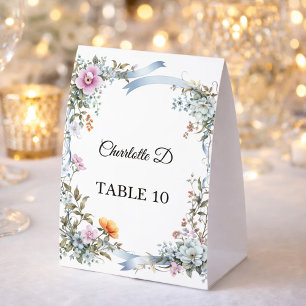 Florals Blue Ribbon Place Cards Elegant Place Card Paper Table Tent