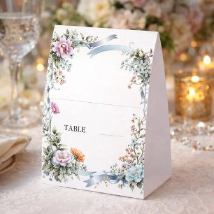 Florals Blue Ribbon Place Cards Elegant Place Card Paper Table Tent