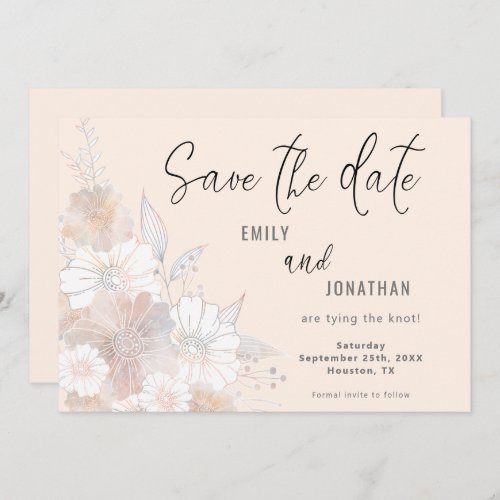 Florals Blush Peach Wedding cream Save The Date