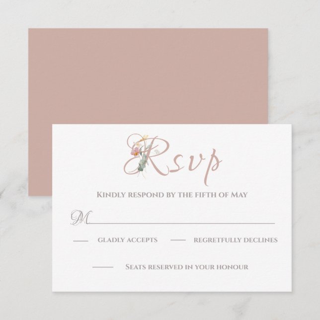 Florals Blush Pink Foliage Watercolor Elegant RSVP Card (Front/Back)