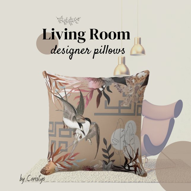 Florals Browns, Cranberry Tan & Birds  Throw Pillow (Creator Uploaded)