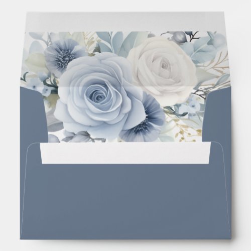 Florals Dusty Blue Return Name Address Wedding Envelope