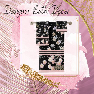 Florals Elegant Black and Pink Bath Towel Set