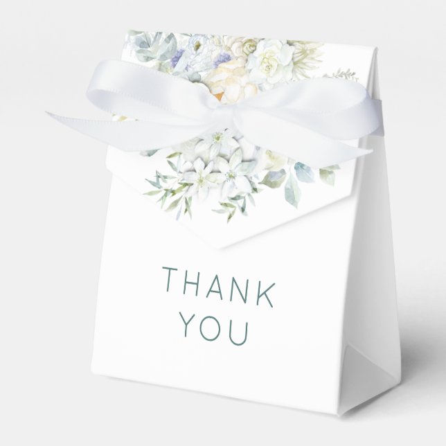 Florals Eucalyptus Greenery Names Date Wedding Favor Boxes (Front Side)