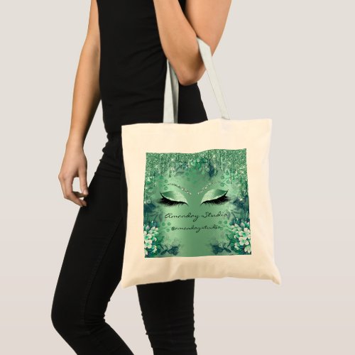 Florals Eyes Glitter Drips Wedding Bridal Green Tote Bag