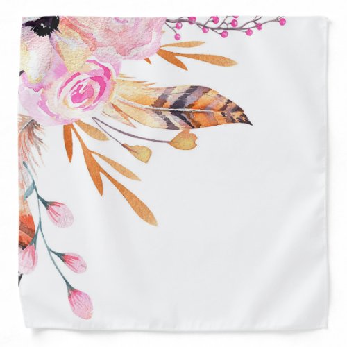 Florals feather white pink girly boho bandana