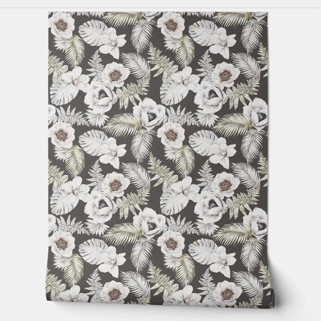Florals Foliage Boho Tropical Wallpaper (Unrolling)