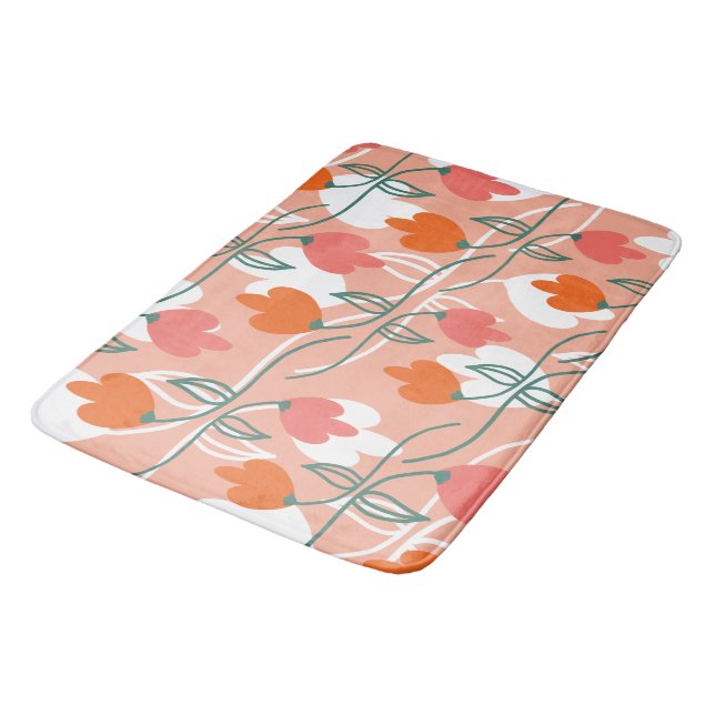 Florals Hand Drawn Botanical Pattern Orange Bath Mat (Angled)