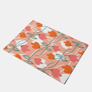 Florals Hand Drawn Botanical Pattern Orange Doormat