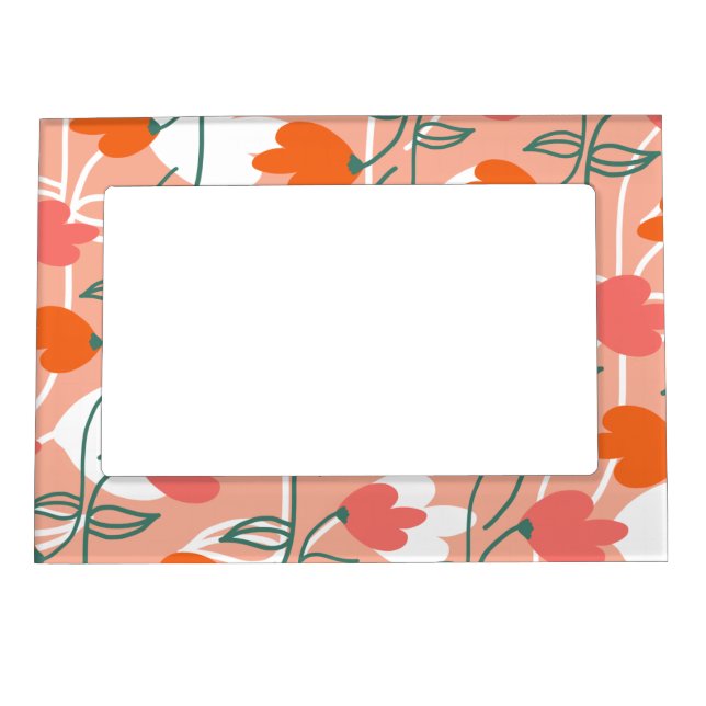 Florals Hand Drawn Botanical Pattern Orange Magnetic Frame (Front)