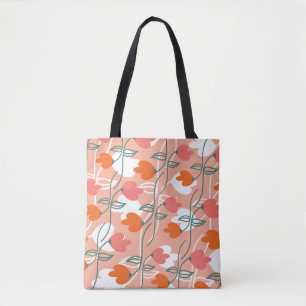 Florals Hand Drawn Botanical Pattern Orange Tote Bag