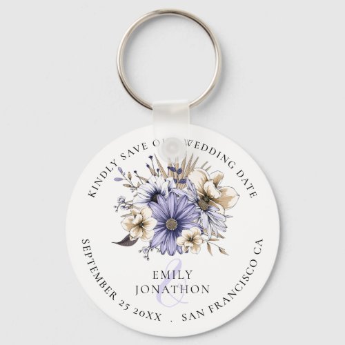 Florals Lilac Keepsake Wedding Save The Date Keychain