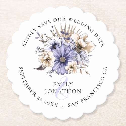 Florals Lilac Keepsake Wedding Save The Date Paper Coaster