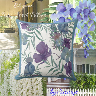 Florals Mauve, Slate Blue with Greenery Throw Pillow