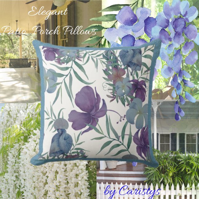 Florals Mauve, Slate Blue with Greenery Throw Pillow (Creator Uploaded)