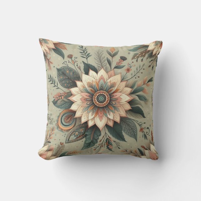 Florals on Sage Throw Pillow (Front)