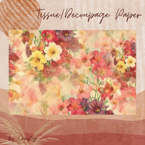 Florals Orange and Red Decopage Tissue Paper