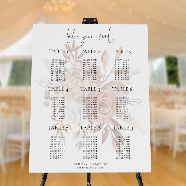 Florals Overlay 9 Table Wedding Seating Chart Foam Board (Creator Uploaded)