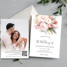 Florals Pink Photo Overlay QR Code Wedding