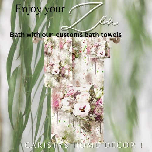 Florals Pink Rose Romantic  Bath Towel Set