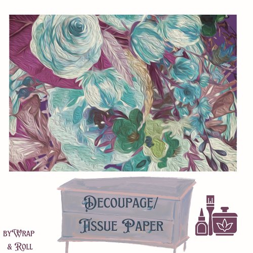 Florals Plum Teal Soft White Tissue Decoupage