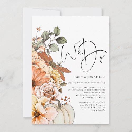 Florals Pumpkin Autumn We Do QR Code Wedding Invit Invitation