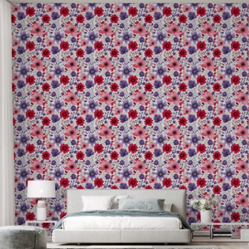 Florals Red Purple Pink Wallpaper