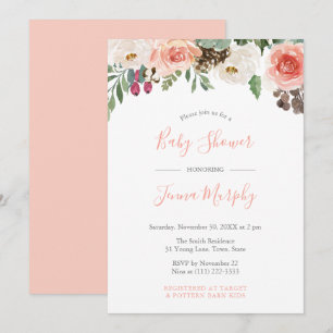 Florals Seedpods Rustic Winter Girl Baby Shower Invitation
