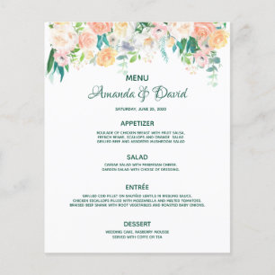 Florals white blush peach rose wedding menu