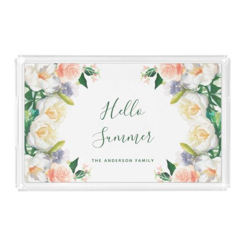 Florals white blush summer acrylic tray